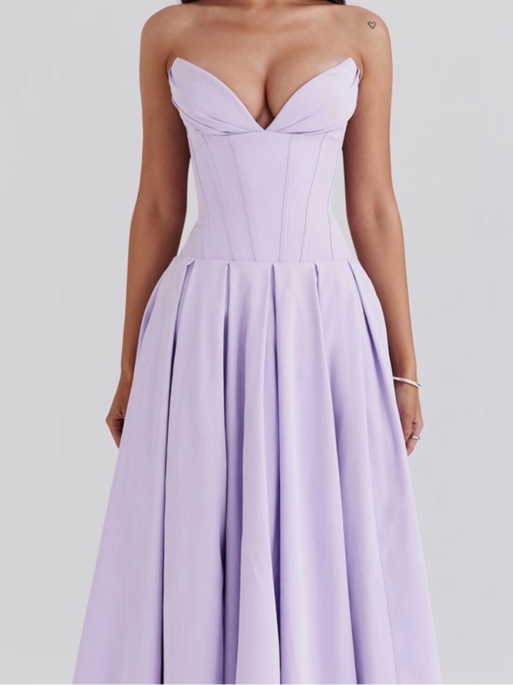 House of CB Lady Orchid Twill Strapless Tulle Midi Dress